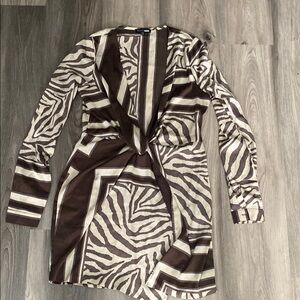 Fashion Nova Beige and Brown Zebra Long Sleeve Dress